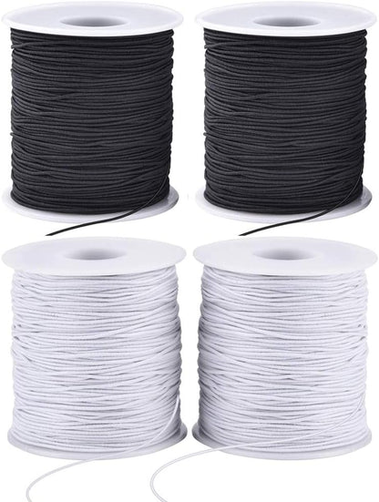 LUSTEMBER Stretchy String for Bracelets, 4 Rolls 1 mm Sturdy Elastic String Elastic Cord for Jewelry Making, Necklaces, Beading (2 Black+ 2 White)