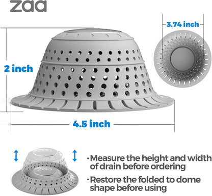 zaa Bathtub Drain Hair Catcher, Premium Silicone Shower Hair Catcher, 1Pack Collapsible Hair Stopper for Pop Up and Regular Drains of Shower