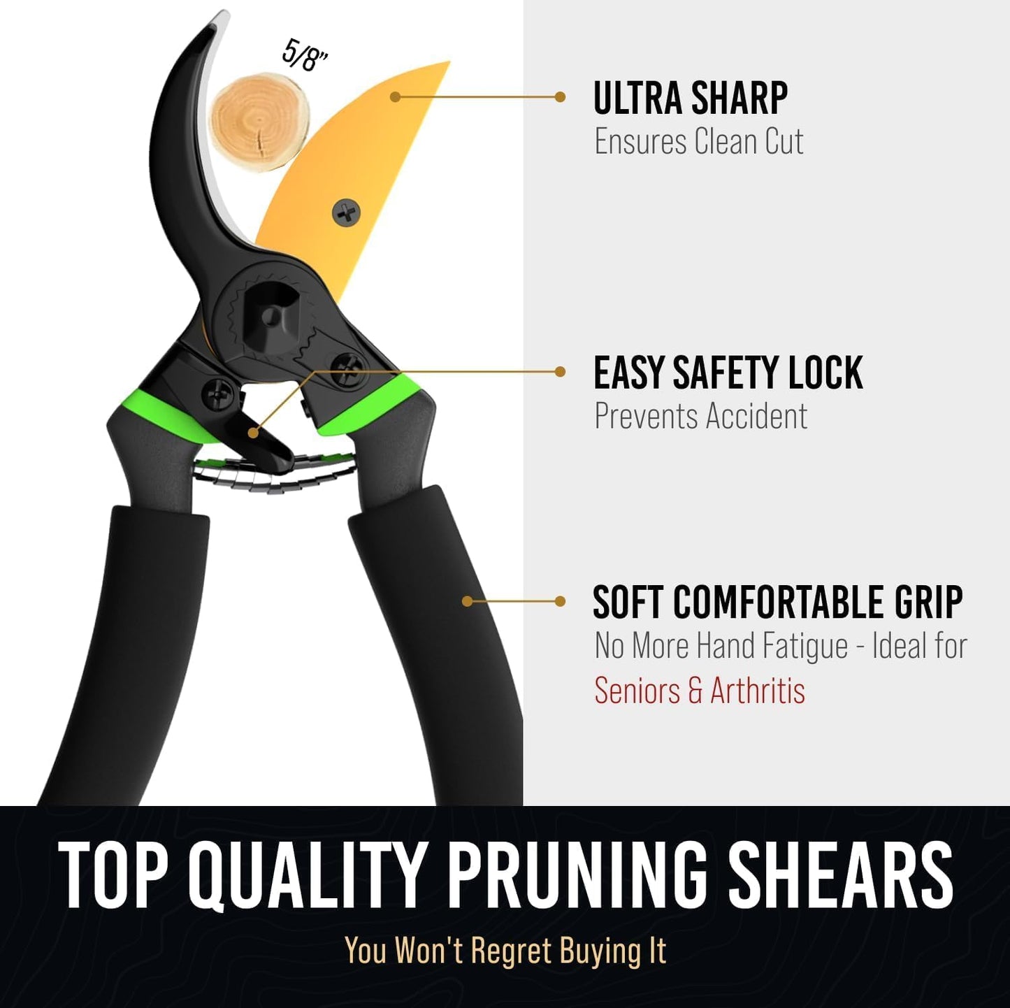 Ultra Sharp Japanese Steel Pruning Shears - Cuts 3X Easier, Weak Hand Arthritis Clippers, Rust-Resistant Titanium Coated