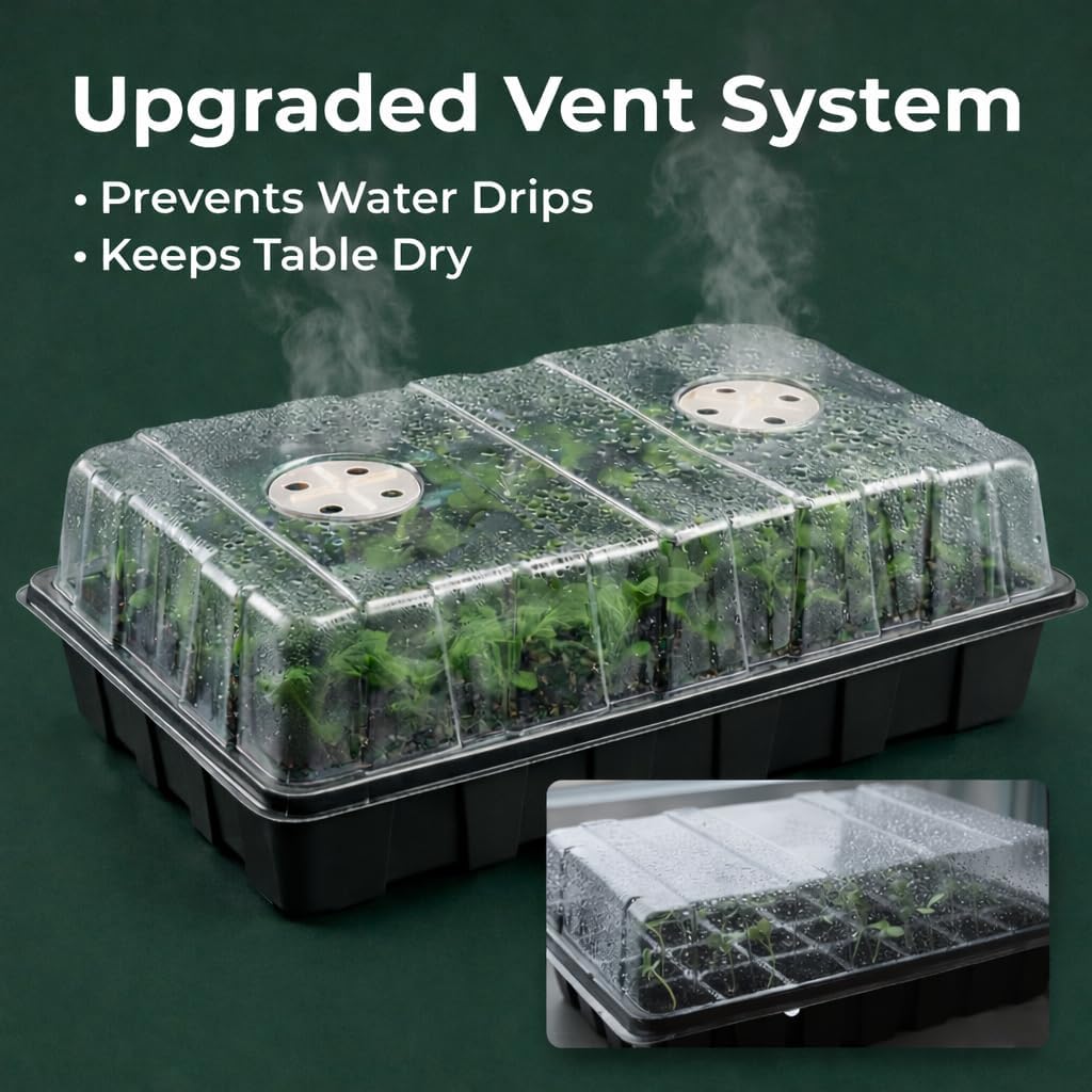 Gardzen 5-Set Seed Starter Tray Kits, Durable Plant Germination Trays with Humidity Vented Domes and Bases, Ideal for Seed Starting, Indoor