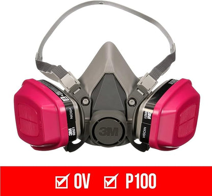 3M P100/OV Odor/Particulate Multi-Purpose Reusable Respirator 65021, NIOSH-APPROVED Organic Vapor Cartridge, Medium