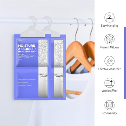 CLEVAST Moisture Absorbers Packets 10 Pack, Dehumidifier Bags for Closet, Unscented Hanging Humidity Absorber in Wardrobes