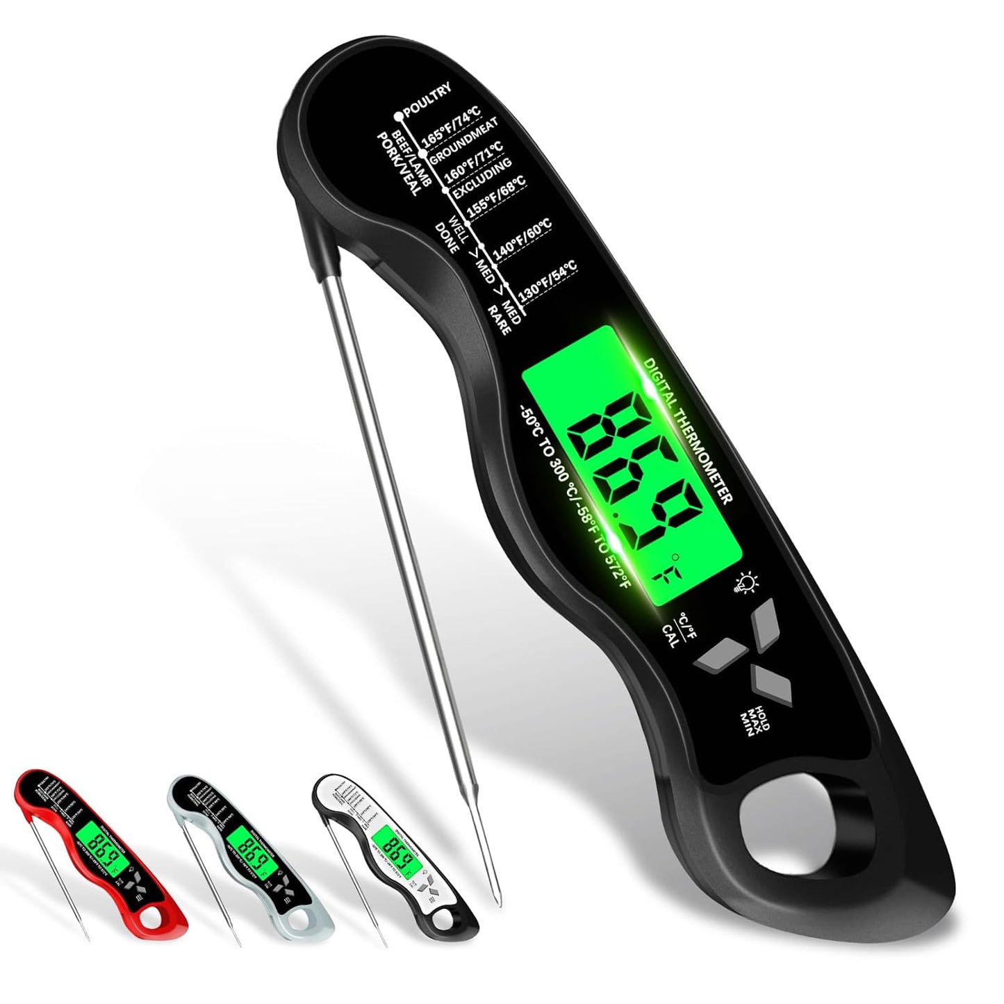 Meat Thermometer DigitalIP67 Waterproof Cooking Thermometer with Backlight, Calibration & Hold FunctionFood Thermometer for Cooking,Outdoor Grilling