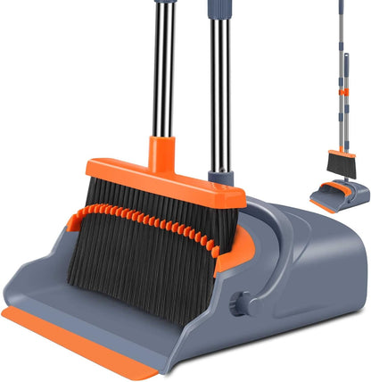 kelamayi Upgrade Broom and Dustpan Set, Self-Cleaning with Dustpan Teeth, Indoor&Outdoor Sweeping, Ideal for Dog Cat Pets Home