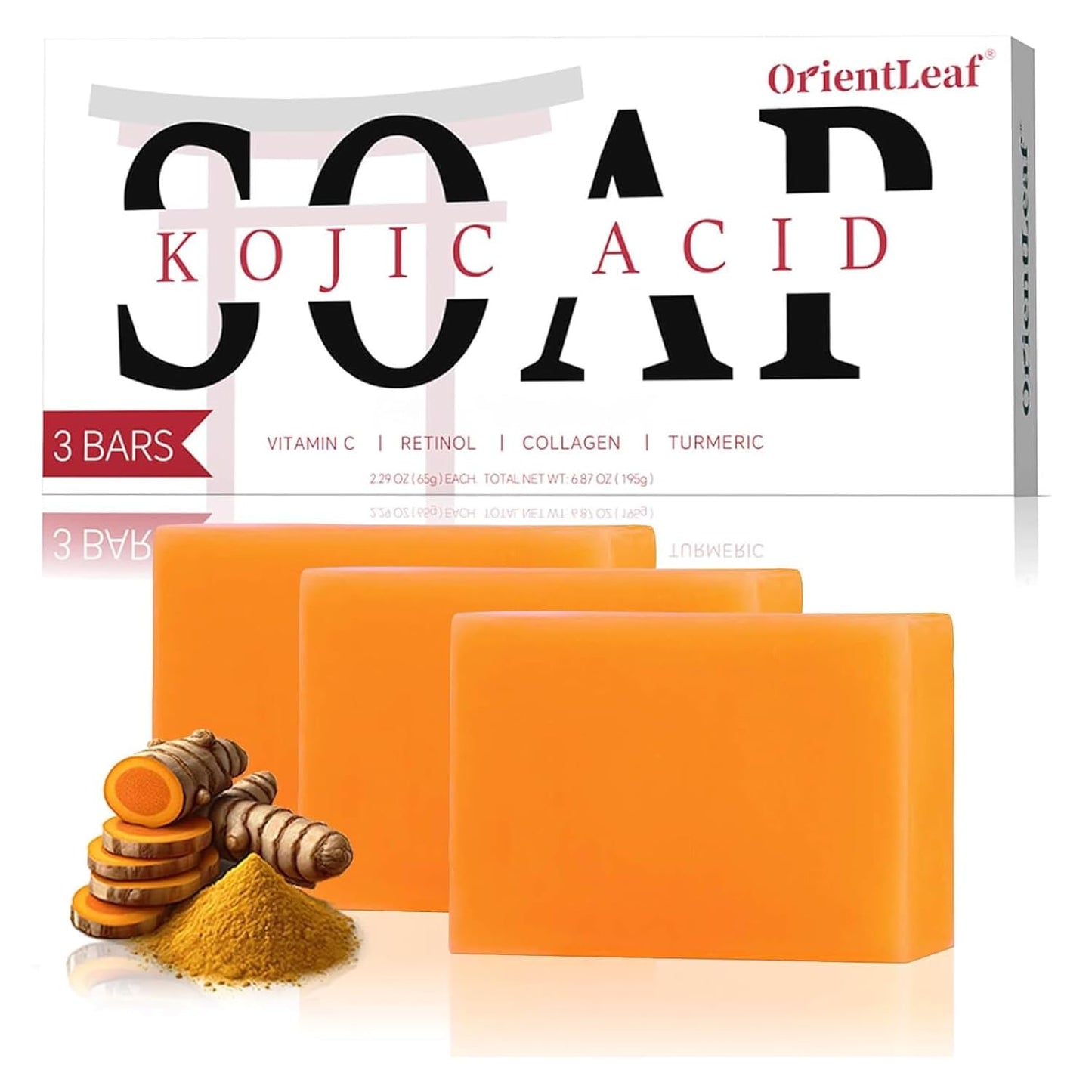 ORIENTLEAF Kojic Acid Soap, Turmeric Soap Bar for Dark Spots, Fresh Citrus Scent, Gentle for Face and Body Wash with Vitamin C, Shea Butter