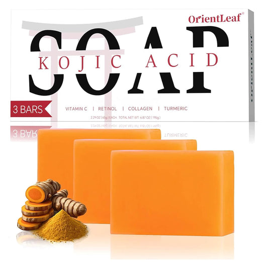ORIENTLEAF Kojic Acid Soap, Turmeric Soap Bar for Dark Spots, Fresh Citrus Scent, Gentle for Face and Body Wash with Vitamin C, Shea Butter