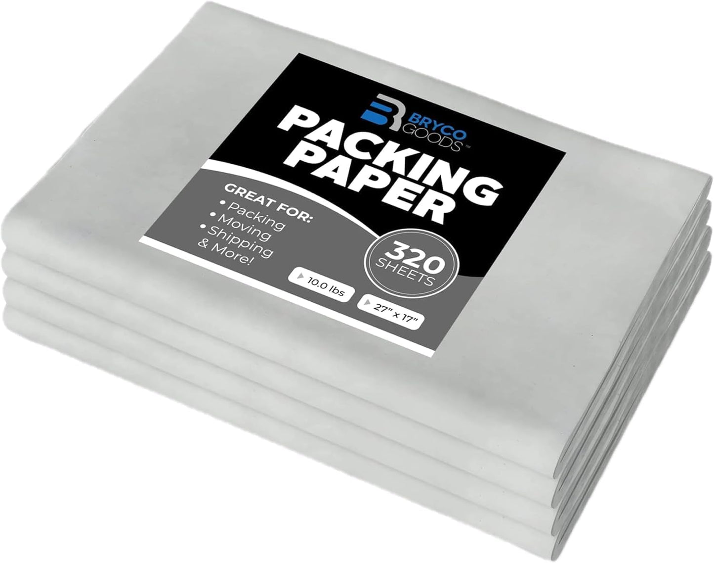 Bryco Goods Newsprint Packing Paper Sheets for Moving - 10lb - 320 Sheets of Newspaper Paper - Wrapping and Protecting Fragile Items, Box