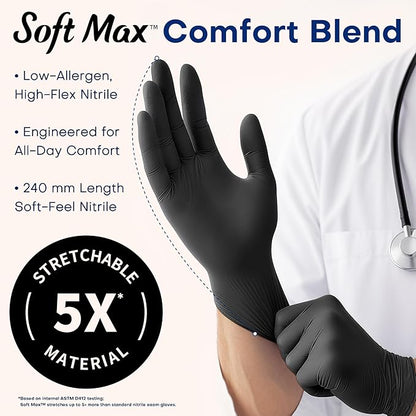 Supmedic Medical Soft Max Black Nitrile Disposable Gloves, 100 Pcs, Latex-Free & Powder-Free Food Safe Food Prep Exam Gloves