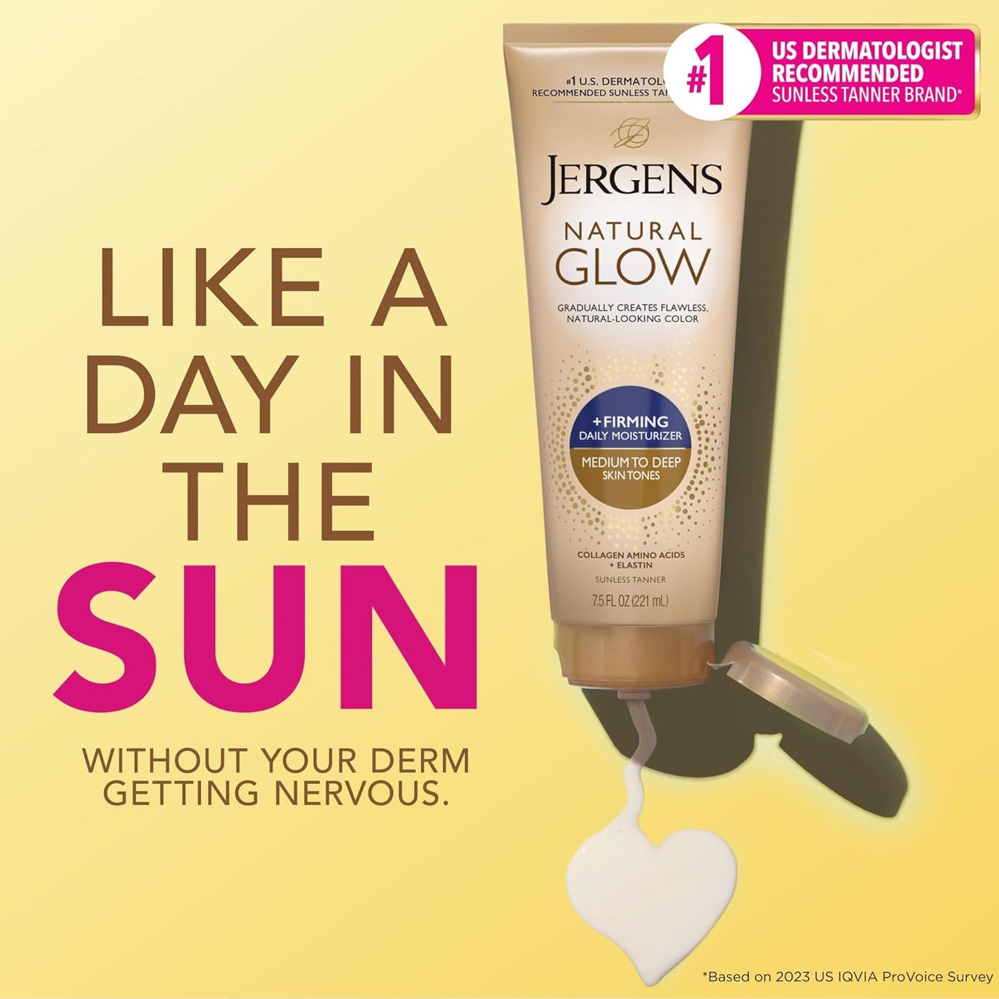 Jergens Natural Glow +Firming Self Tanner Body Lotion, Medium to Deep Skin Tone, Sunless Tanning Moisturizer with Collagen and