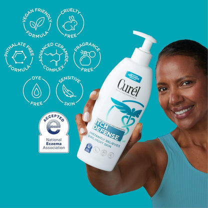 Curel Itch Defense Calming Body Lotion, Moisturizer for Dry, Itchy Skin, Body and Hand Lotion, with Advanced Ceramide Complex, Pro-Vitamin