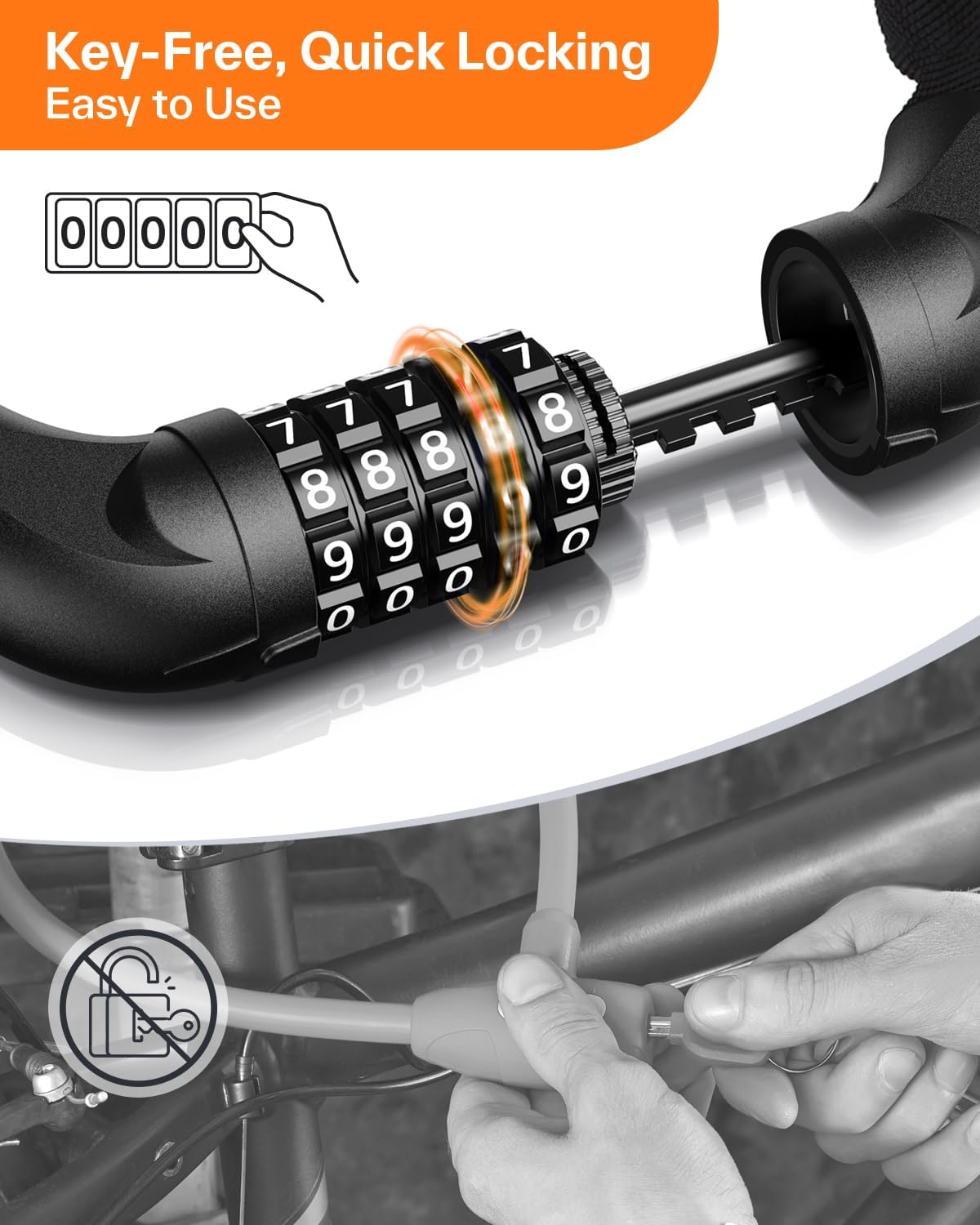Sportneer Bike Lock: 5 Digit Combination High Security Anti Theft Bike Chain Lock - 3.2/3.6/4ft Heavy Duty Keyless Bicycle Lock for Bike