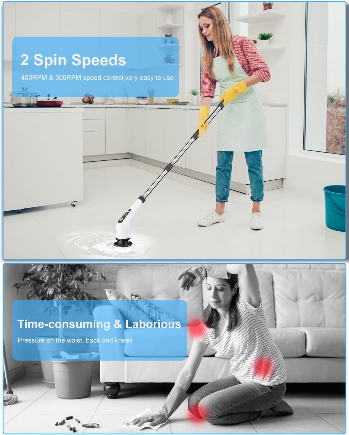 Leebein Electric Spin Scrubber, Cordless Cleaning Brush with 8 Replaceable Brush
