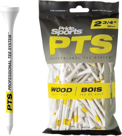PrideSports PTS Wood Golf Tees, 100 Count, 2-3/4 Inch, Wood Tee on Tour, Best for Drivers & Woods
