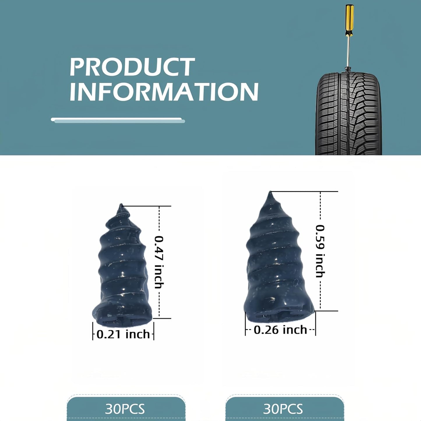 60 PCS Tire Repair Rubber Nail, Vacuum Tire Repair Kits Spiral Rubber Screws, Fast Self-Service Tool for Car, Truck