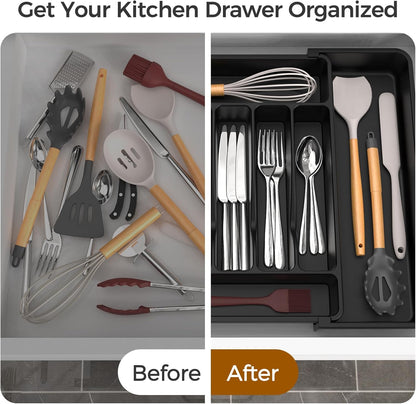 ukeetap Extra Large Expandable Silverware Organizer, BPA-Free Food-Safe Cutlery Flatware Organizer, Kitchen Utensil Drawer