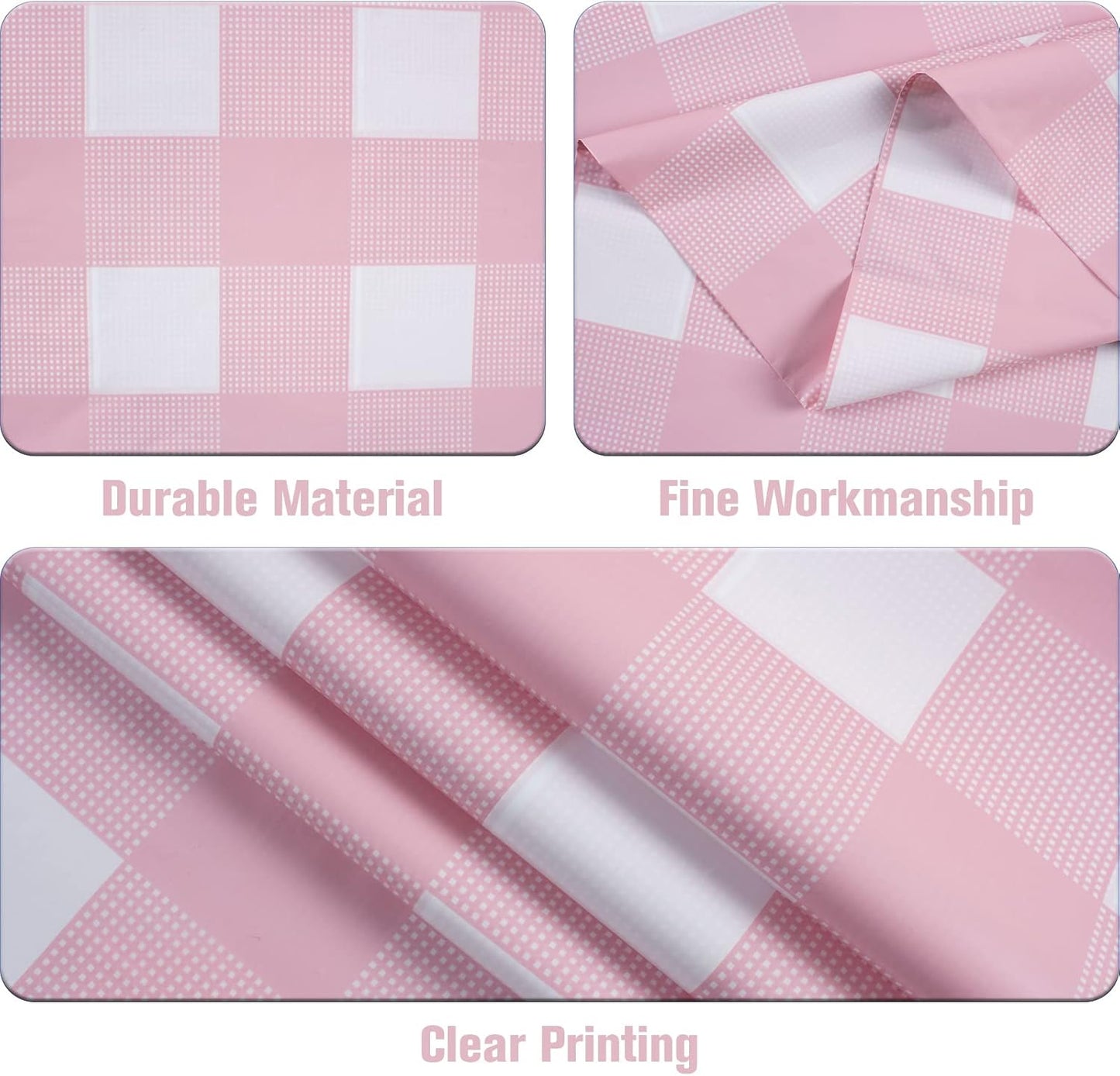 Kesfey 3 Packs Pink Gingham Tablecloth Pink and White Checkered Tablecloths 54 x 108 Inches Disposable Plastic Gingham Tablecovers Waterproof