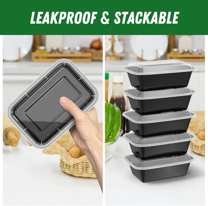Dealusy 50 Pack (100-Piece) 24 oz Meal Prep Containers Reusable with Lids, Sturdy Leakproof & Food Safe, Microwave
