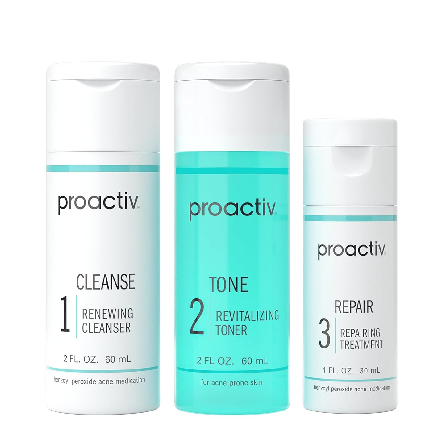Proactiv 3 Step Acne Treatment - Benzoyl Peroxide Face Wash, Repairing Acne Spot Treatment for Face and