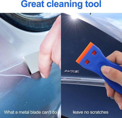 4 Pcs Plastic Razor Blade Scraper and 100 Pcs Blades, Remove Label Decal Tool Forwithout Scratches Plastic Razor Blade
