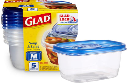 Glad GladWare Medium Rectangle Food Storage Containers with Lids, BPA Free Plastic for Soups Salads and Meal Prep, Airtight Leak