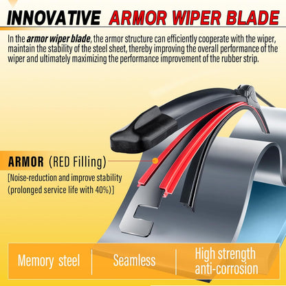 AUTOBOO 26" and 16" Windshield Wipers Blades (Pack Of 2),Premium Quality Premium All-Seasons Wiper blades,Stable and Quiet Armor wiper blades