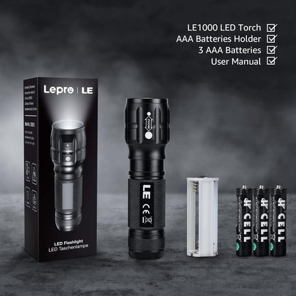 Lighting EVER LED Flashlights High Lumens, Small Flashlight, Waterproof, Adjustable Focus Flash Light for Outdoor, Emergency, AAA Batteries