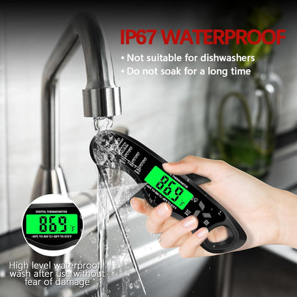 Meat Thermometer DigitalIP67 Waterproof Cooking Thermometer with Backlight, Calibration & Hold FunctionFood Thermometer for Cooking,Outdoor Grilling