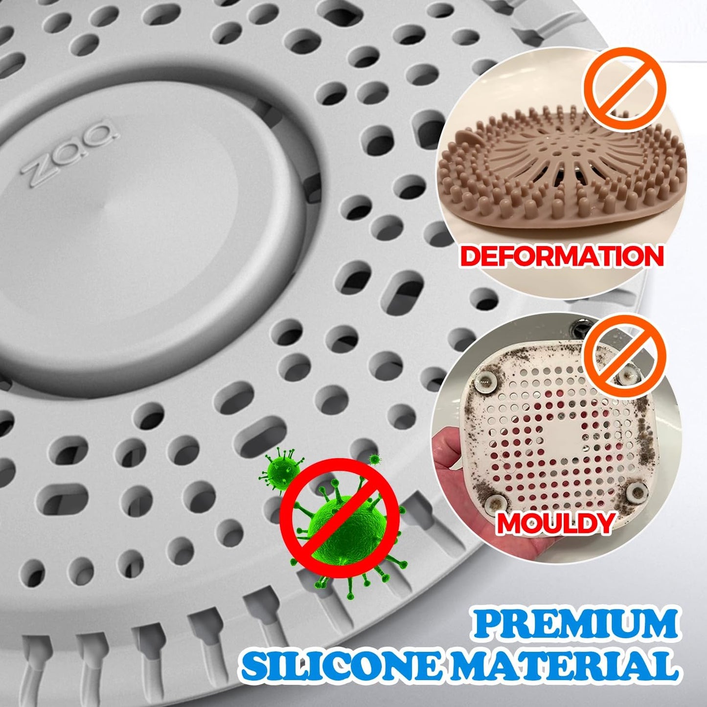 zaa Shower Drain Hair Catcher, 2 Pack Premium Silicone Drain Protector & Shower Drain Cover, Shower Installation Kits for Flat Drains of Shower