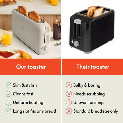 bella 2 Slice Slim Toaster, Fits-anywhere Kitchenware, 6 Setting Shade Control with Reheat & Cancel Buttons, Fits sourdough, 10 Long