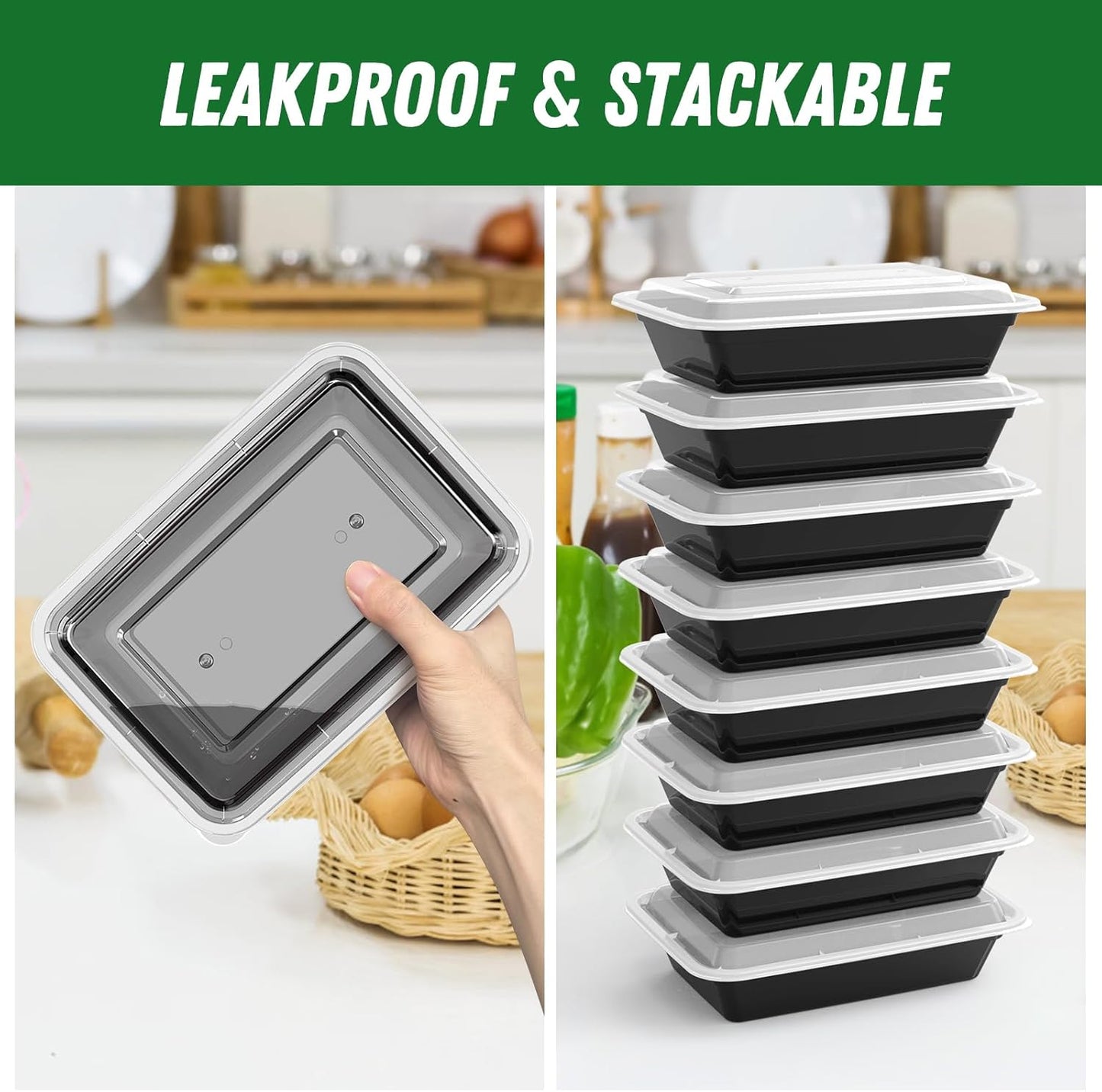 50 Pack (100-Piece) 32 oz Meal Prep Containers Reusable with Easy Open Lids, Sturdy Leakproof Food Safe, Microwave Freezer Dishwasher