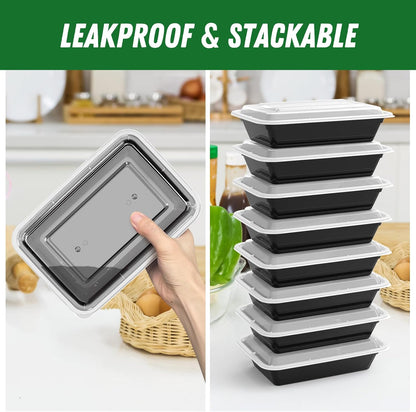 50 Pack (100-Piece) 32 oz Meal Prep Containers Reusable with Easy Open Lids, Sturdy Leakproof Food Safe, Microwave Freezer Dishwasher