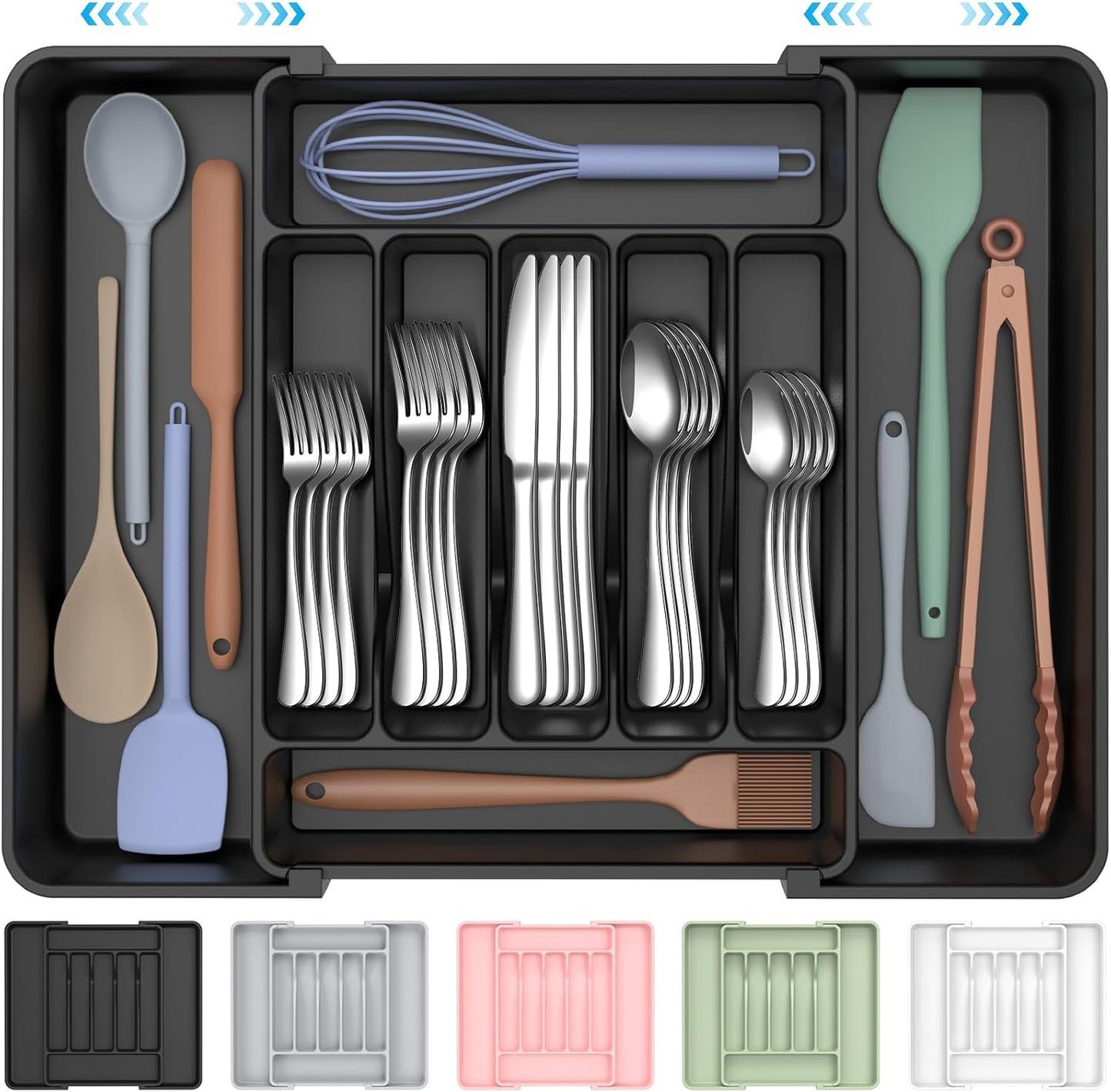 ukeetap Extra Large Expandable Silverware Organizer, BPA-Free Food-Safe Cutlery Flatware Organizer, Kitchen Utensil Drawer