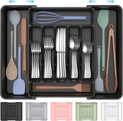 ukeetap Extra Large Expandable Silverware Organizer, BPA-Free Food-Safe Cutlery Flatware Organizer, Kitchen Utensil Drawer