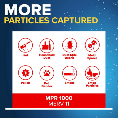 Filtrete 20x25x1 AC Furnace Air Filter, MERV 11, MPR 1000, Micro Allergen Defense, 3-Month Pleated 1-Inch Electrostatic Air Cleaning