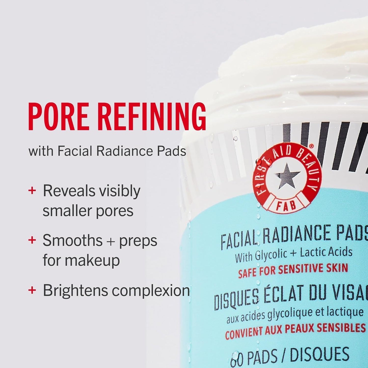 First Aid Beauty - Facial Radiance Pads with Glycolic & Lactic Acids, Daily Exfoliating Pads with AHA, Visibly Smaller
