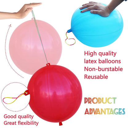 LEEZZIZZ 30Pcs Punch Balloons, Thickened Neon Punching Balloon Heavy Duty Party Favors for Kids with Rubber Band