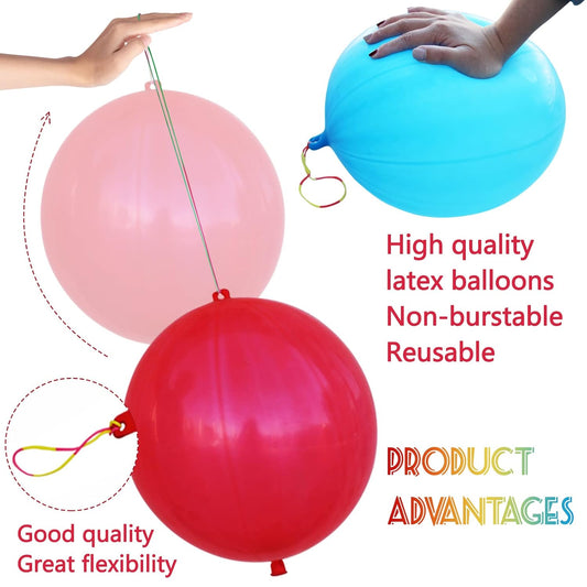 LEEZZIZZ 30Pcs Punch Balloons, Thickened Neon Punching Balloon Heavy Duty Party Favors for Kids with Rubber Band