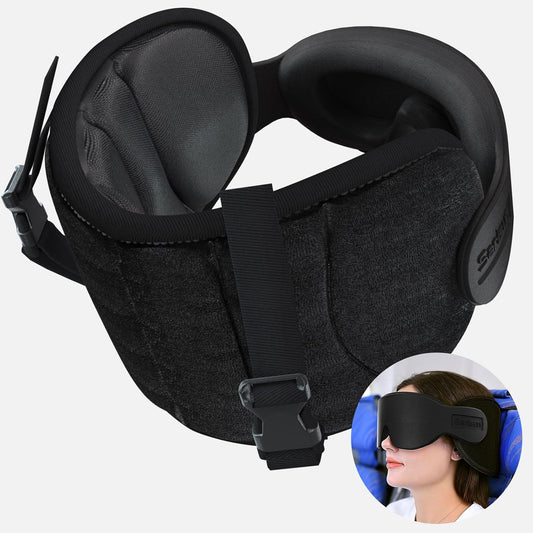 SARISUN Travel Pillows for Airplanes, Airplane Pillow for Long Flight, Airplane Head Strap with Eye Mask for