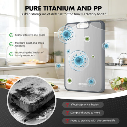 Sumzzz Titanium Cutting Board for Kitchen, Non Toxic 2-in-1 Cutting Board Double Sided Food Grade Pure