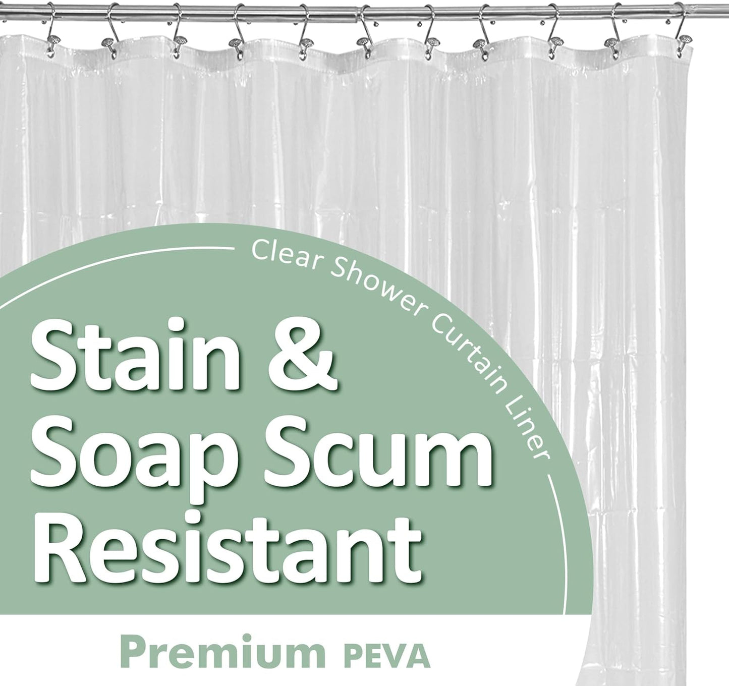 Barossa Design Plastic Shower Liner Clear - Premium PEVA Shower Curtain Liner with Rustproof Grommets and 3