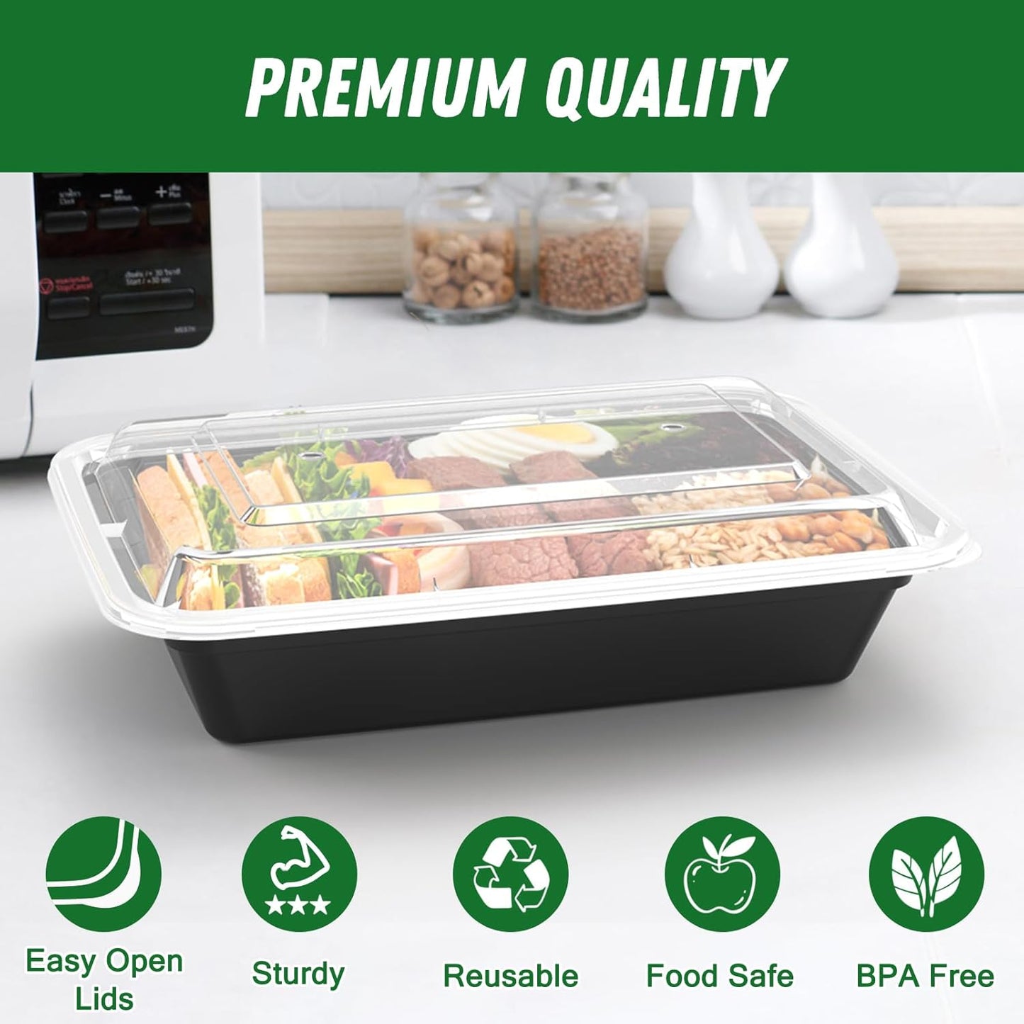 50 Pack (100-Piece) 32 oz Meal Prep Containers Reusable with Easy Open Lids, Sturdy Leakproof Food Safe, Microwave Freezer Dishwasher