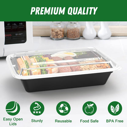 50 Pack (100-Piece) 32 oz Meal Prep Containers Reusable with Easy Open Lids, Sturdy Leakproof Food Safe, Microwave Freezer Dishwasher