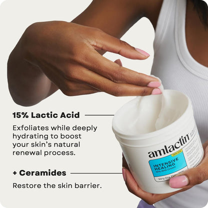 AmLactin Intensive Healing - Therapeutic Body Cream for Extremely Dry Skin - No-Scrub Exfoliator and Body Moisturizer Cream with 15% Lactic Acid AHA