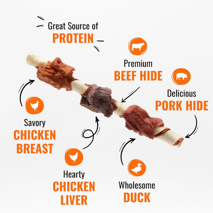 Good n Fun Triple Flavor Kabobs Chews for All Dogs, 24 Ounces, Treat Your Dog to Long-Lasting Chews Made from Beef Hide, Real Chicken, Pork