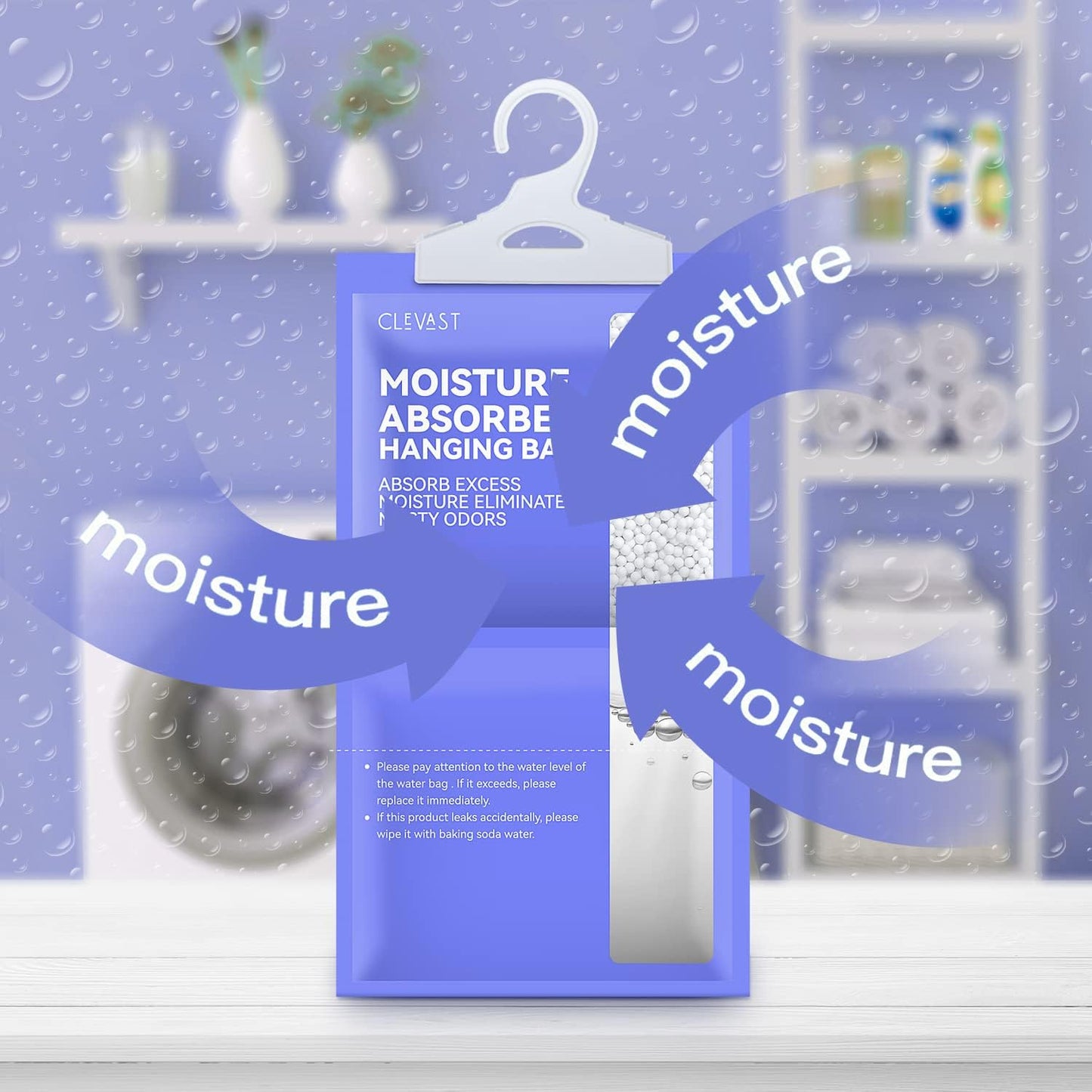 CLEVAST Moisture Absorbers Packets 10 Pack, Dehumidifier Bags for Closet, Unscented Hanging Humidity Absorber in Wardrobes