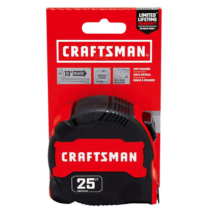 CRAFTSMAN 25-Ft Tape Measure with Fraction Marketing, Retractable, Manual-Locking Blade