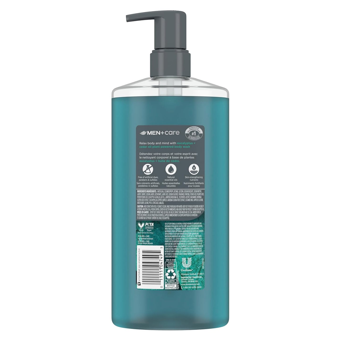 DOVE MEN Moisturizing Body Wash, Dermatologist Body Wash for Men, Sulfate Free, Paraben Free, & Dye Free, Eucalyptus + Cedar Oil, 26oz