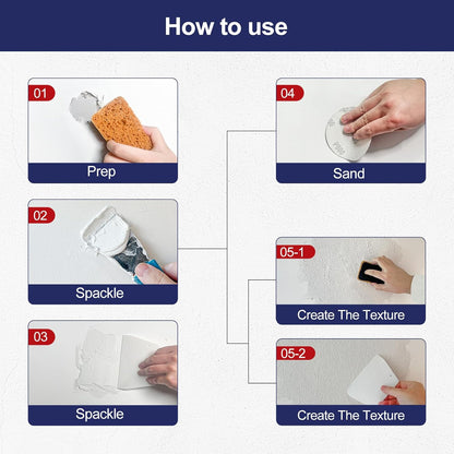 BONCART 8.6oz Drywall Patch Repair Kit - Professional All-in-1 Tool Set (Scrapers/Sandpaper/Texture Sponge/Gloves/Putty Knife) for Fast Wall Hole