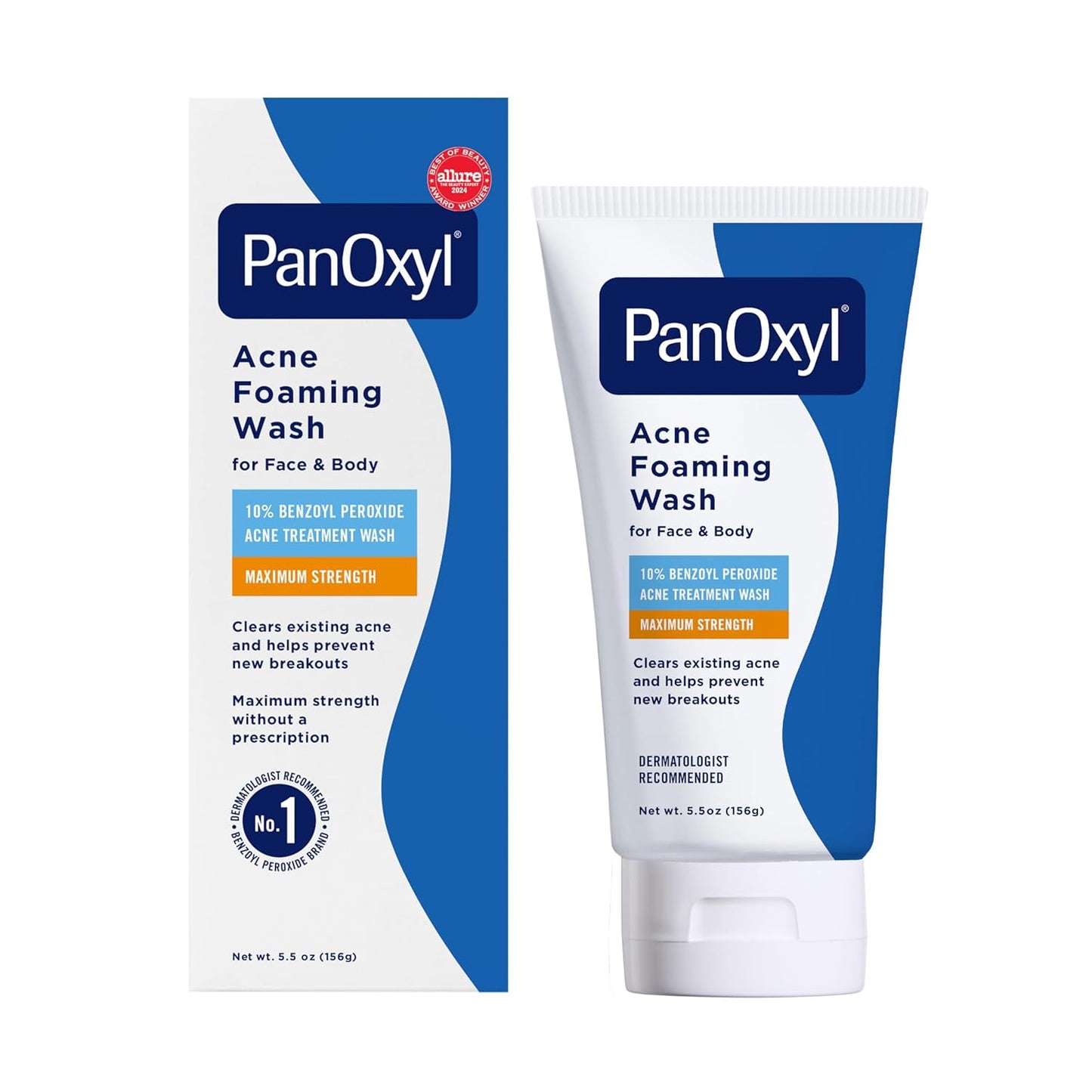 PanOxyl 10% Benzoyl Peroxide Acne Foaming Wash, Maximum Strength, Daily Acne-Fighting Face and Body Cleanser, Face Wash to
