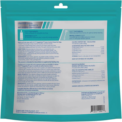 Virbac C.E.T. VEGGIEDENT FR3SH Tartar Control Chews for Dogs with digestive health support, VOHC Approved, Medium 22-66lbs